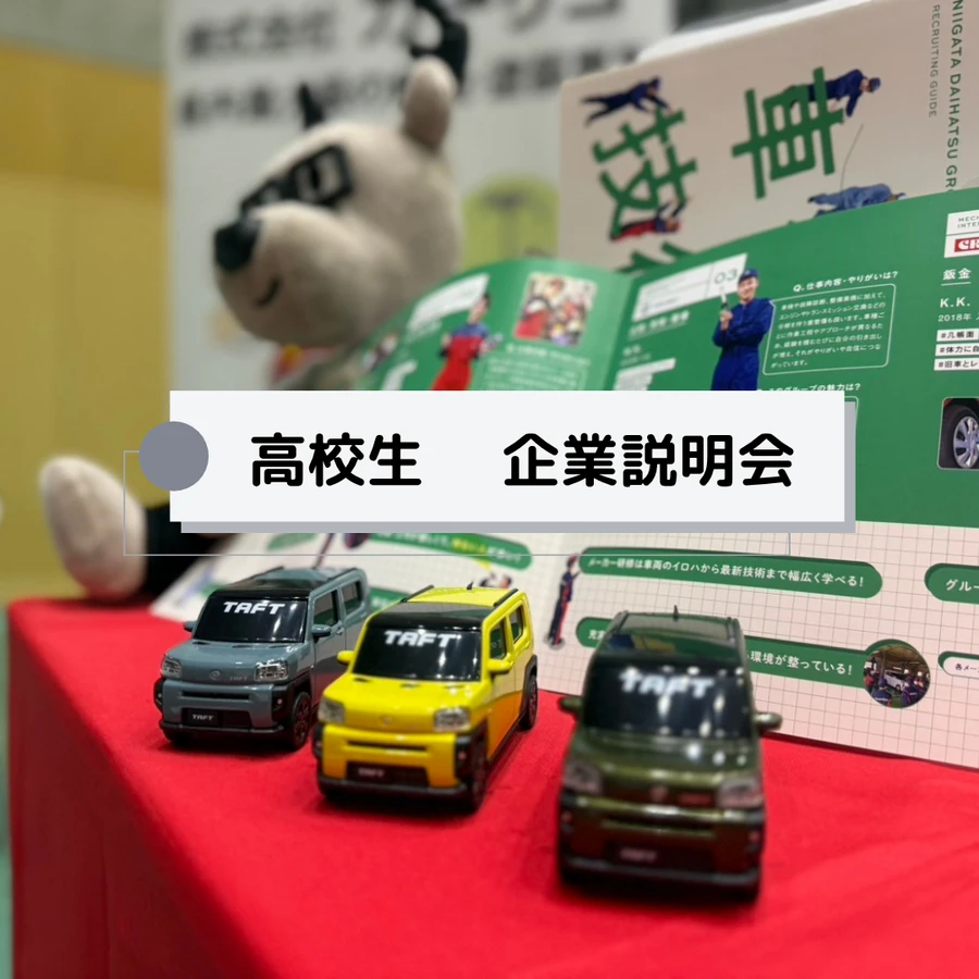 企業説明会の装飾。ミニカーが並んでいる様子。